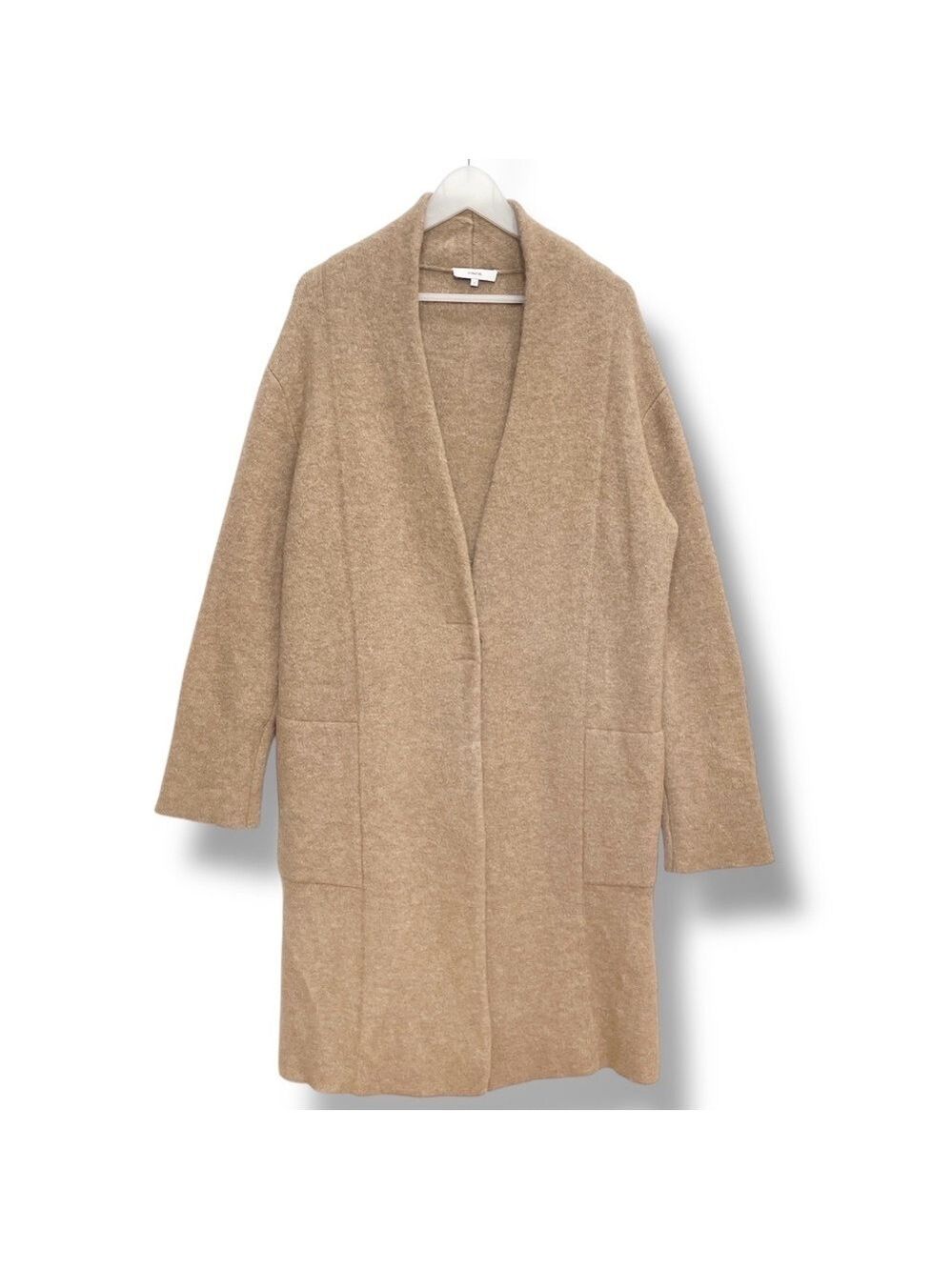 Vince Collarless Cardigan Coat Wool Alpaca Blend Camel Tan Longline Size Small